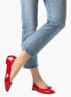 Repetto LILI - Ballerines En Toile Effet Vernis | Rouge -Repetto Soldes Boutique 3615908